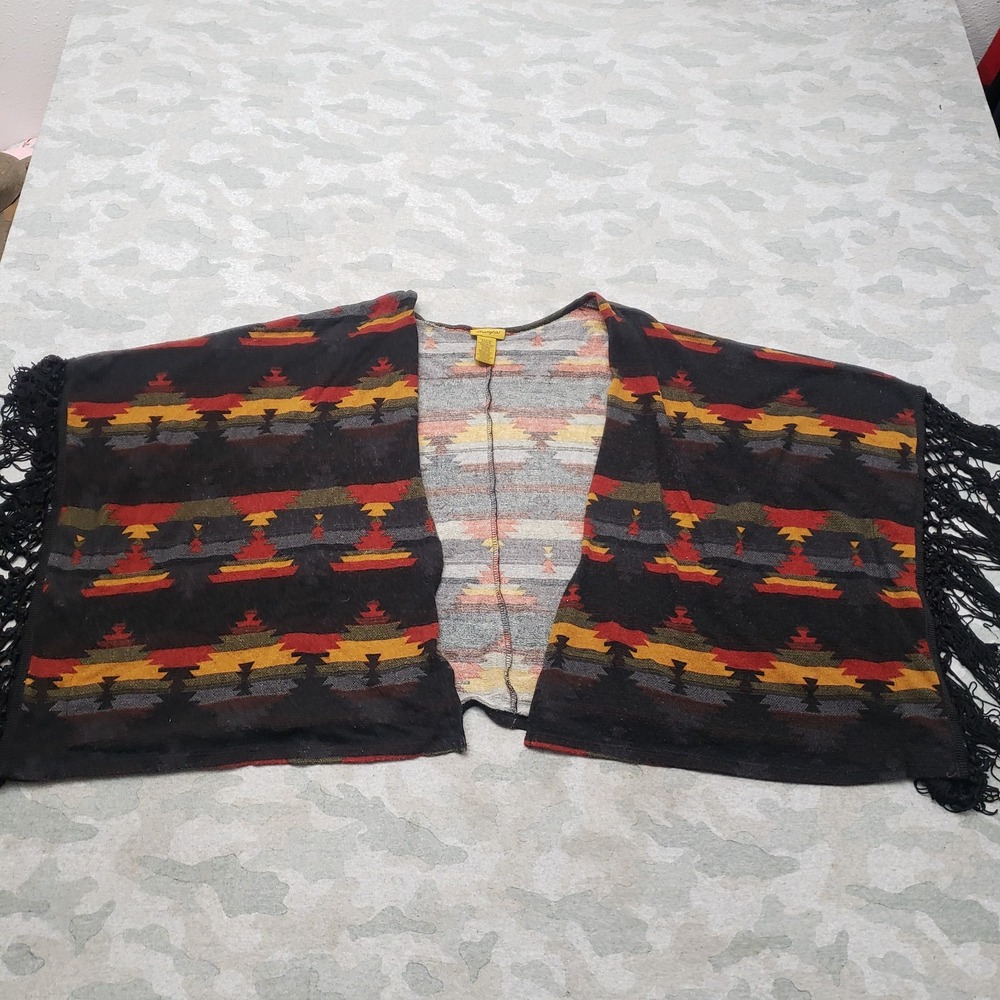 Wrangler Cape/Poncho Womens Medium Multicolor Open Front Fringe Western Cowgirl